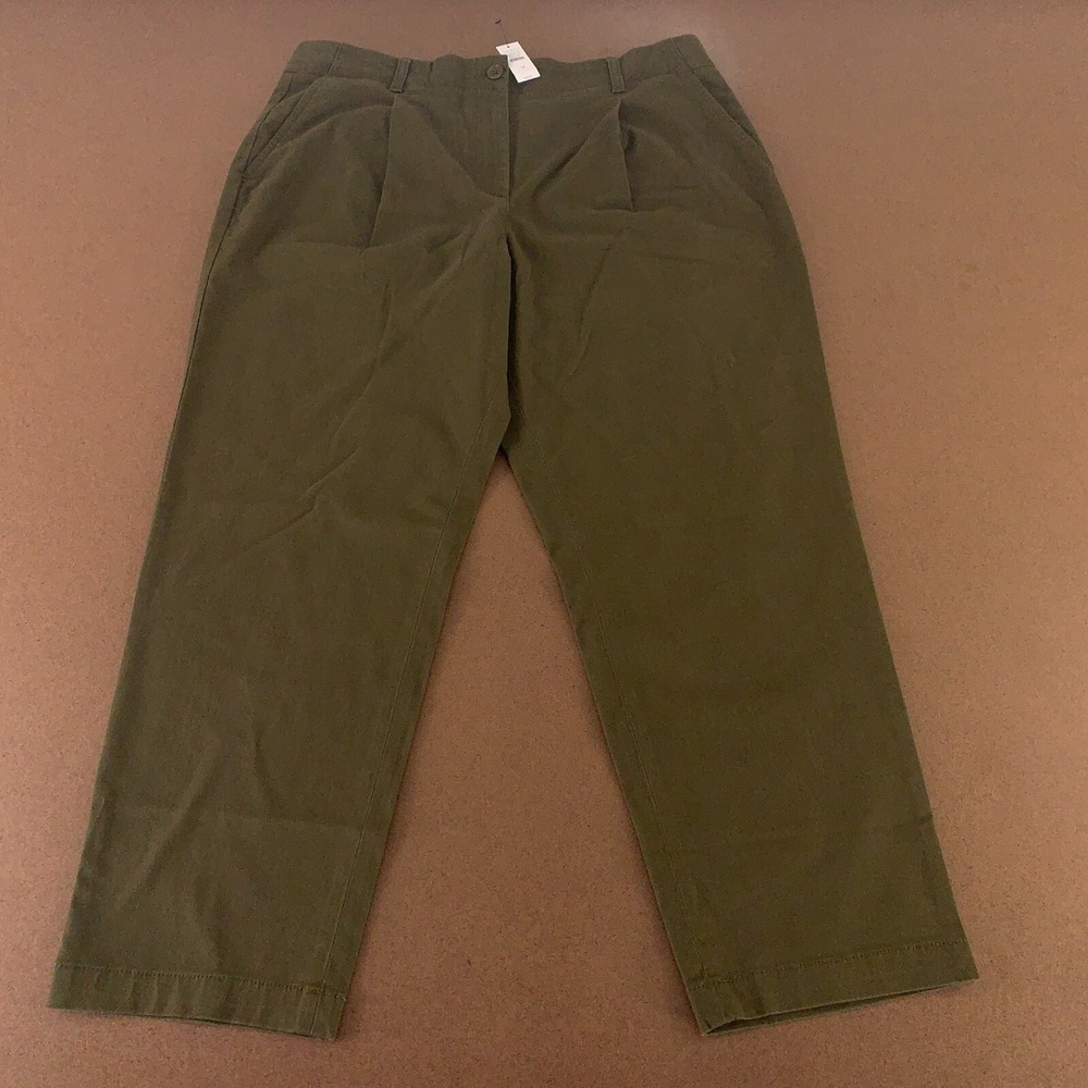 Talbots Women's Size 14 Deep Moss Modern Twill Pleated Chino Ankle Pants NWT